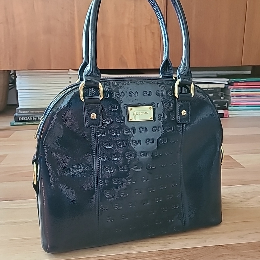 St. John designer blue patent leather handbag